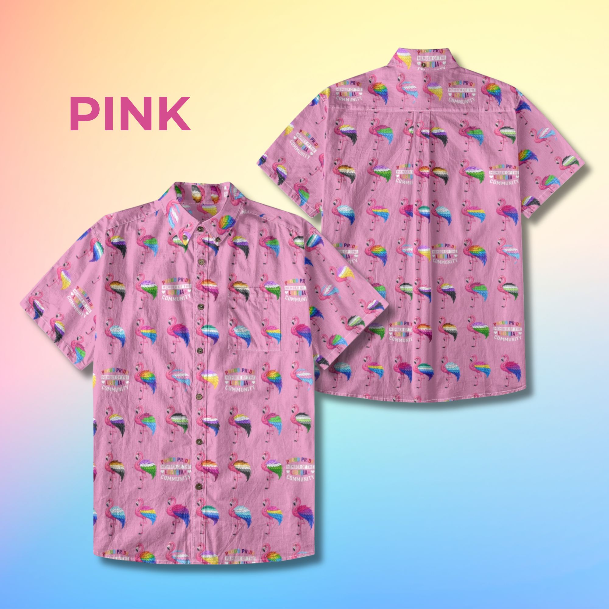 Proud Pride – LGBTQIA+ Community Flamingo Button-Up Shirt