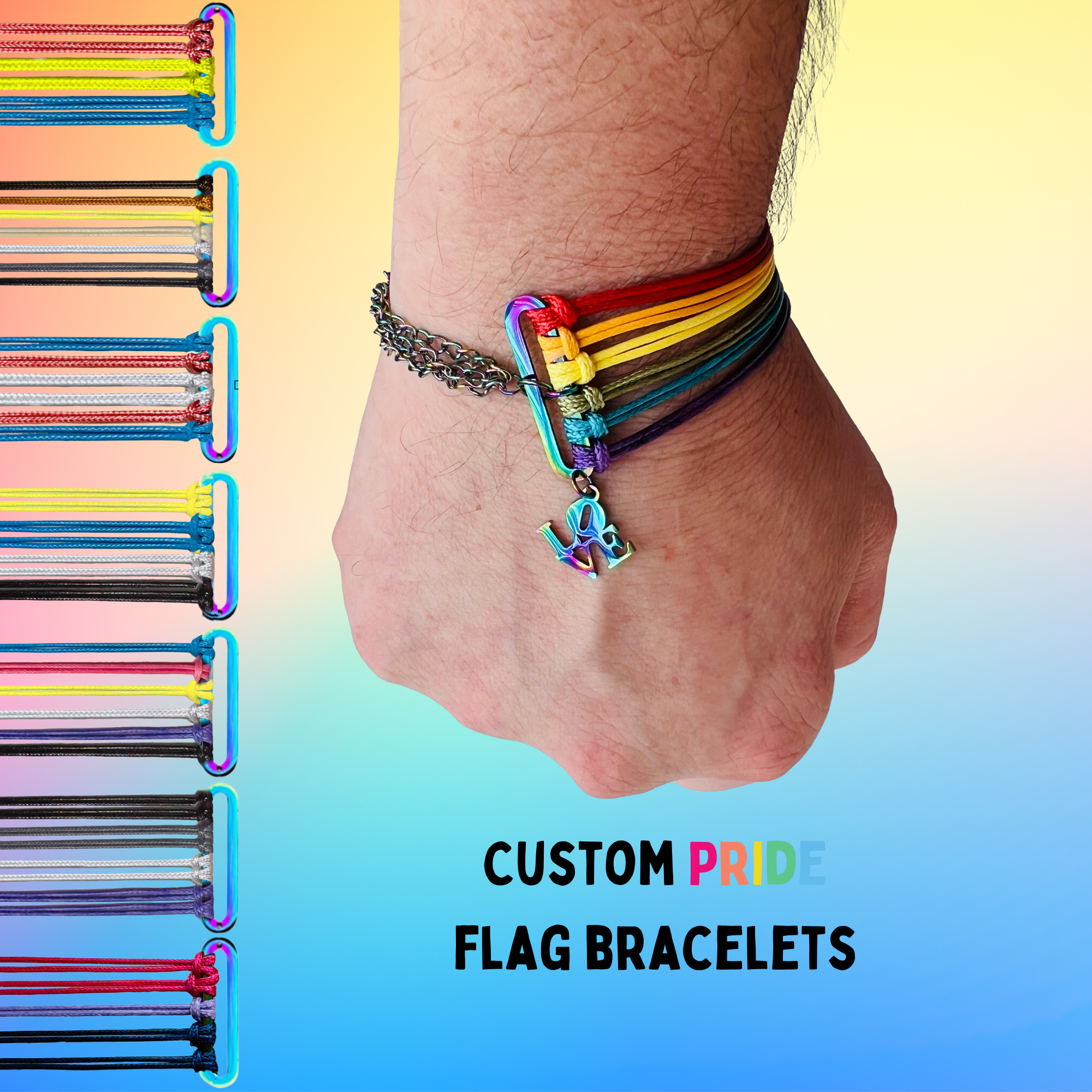 Custom Pride Flag Bracelet: LGBT Jewellery, Rainbow Charm