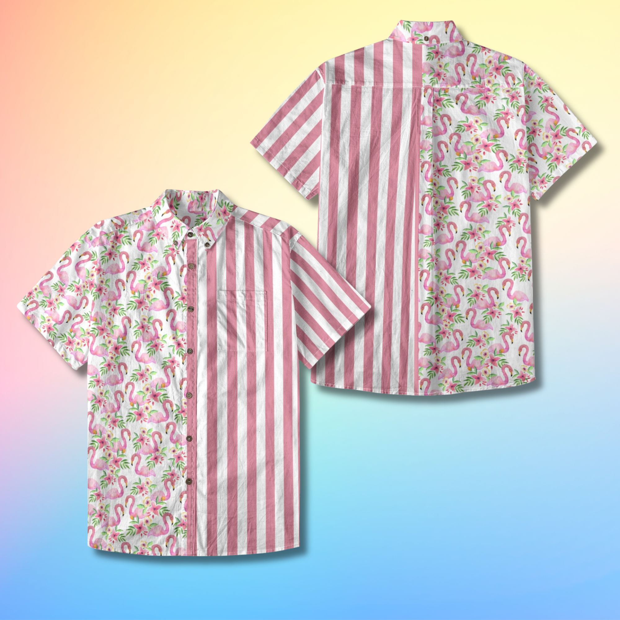 Flamingo Print Button Up Shirt