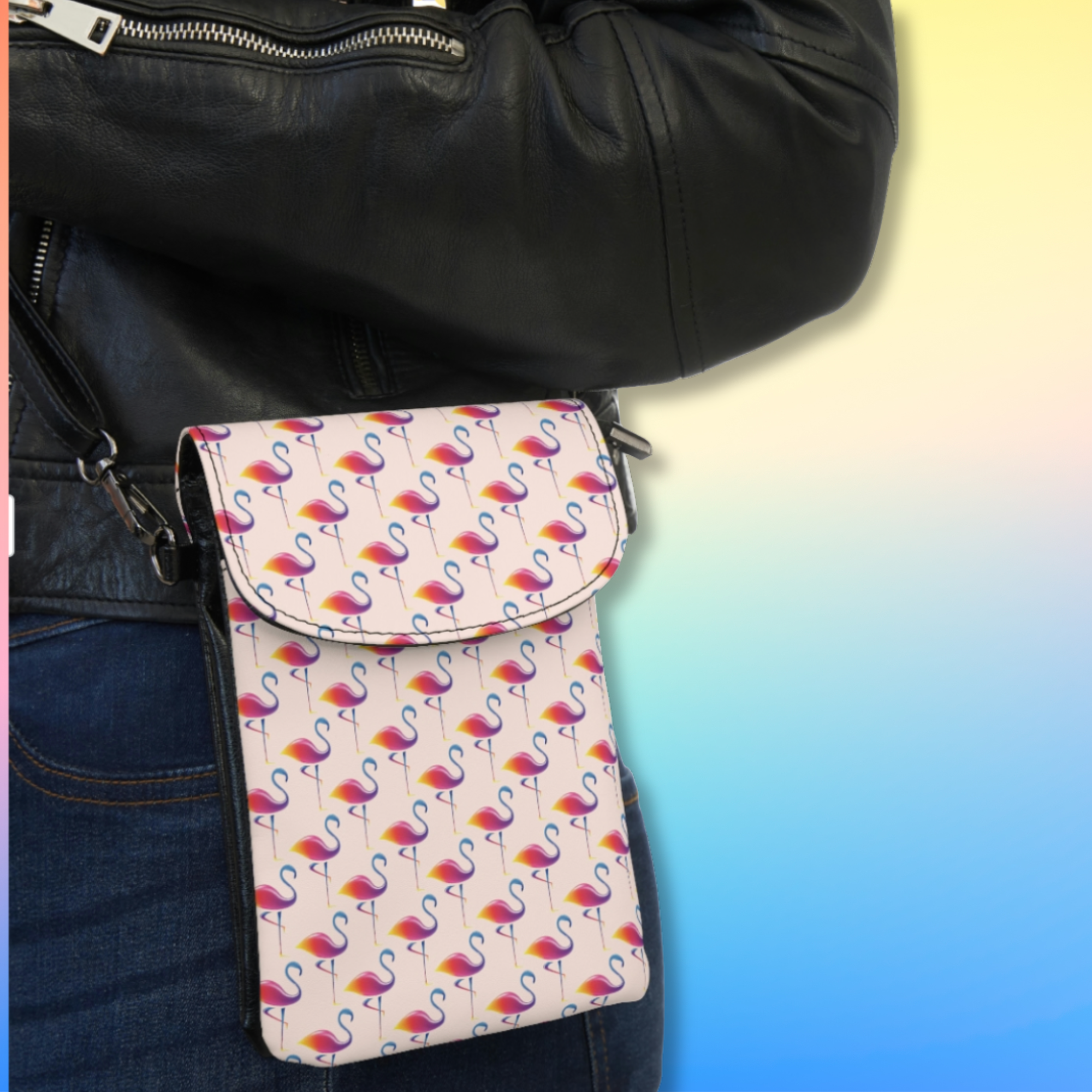 Flamingo print crossbody phone wallet bag