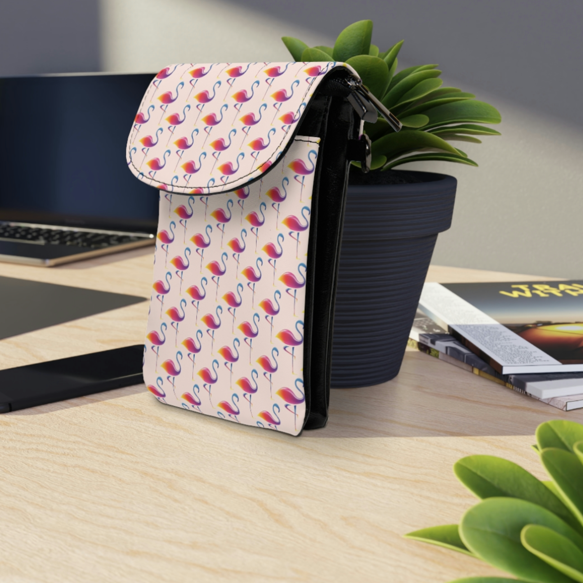 Flamingo print crossbody phone wallet bag