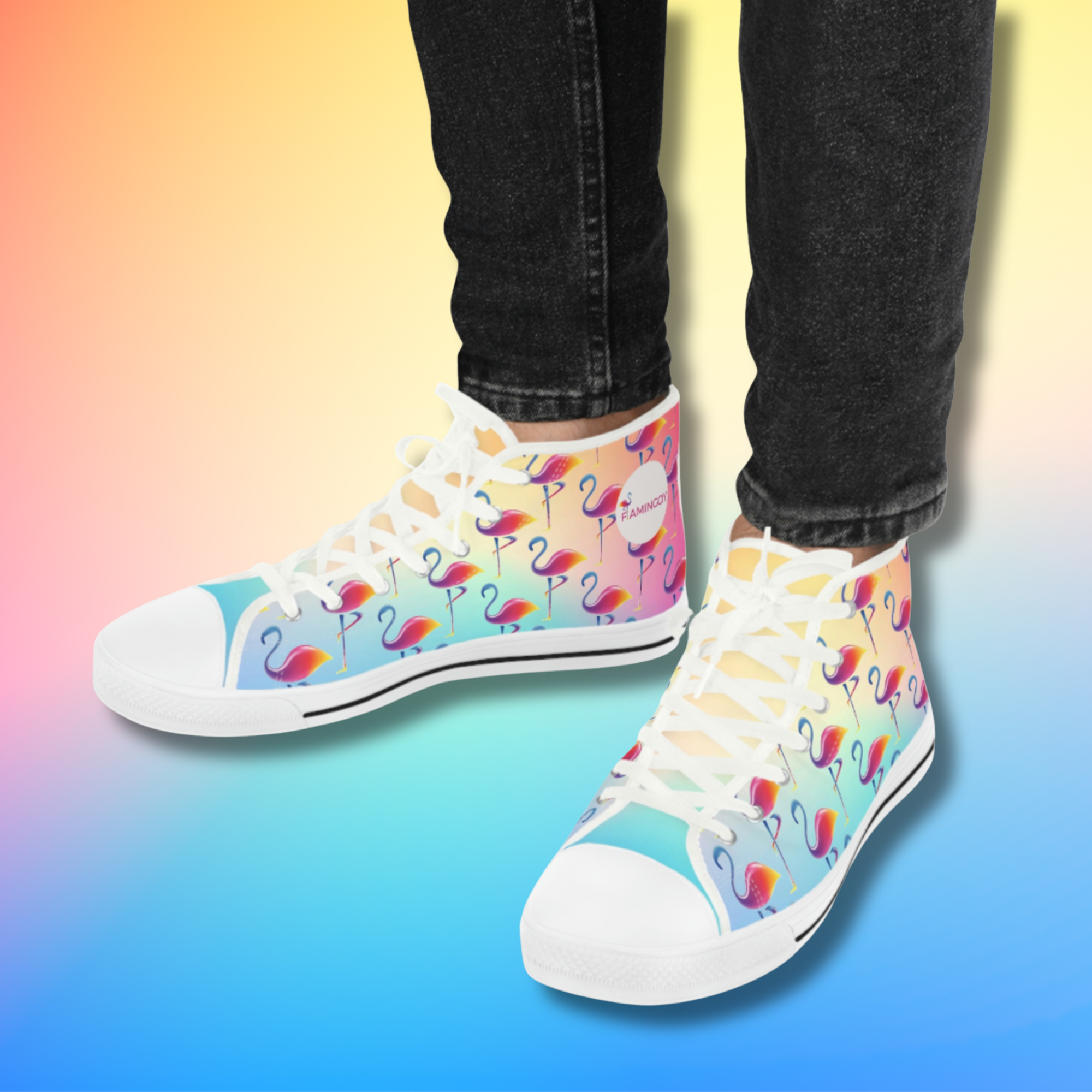 Rainbow Flamingo High-Top Sneakers