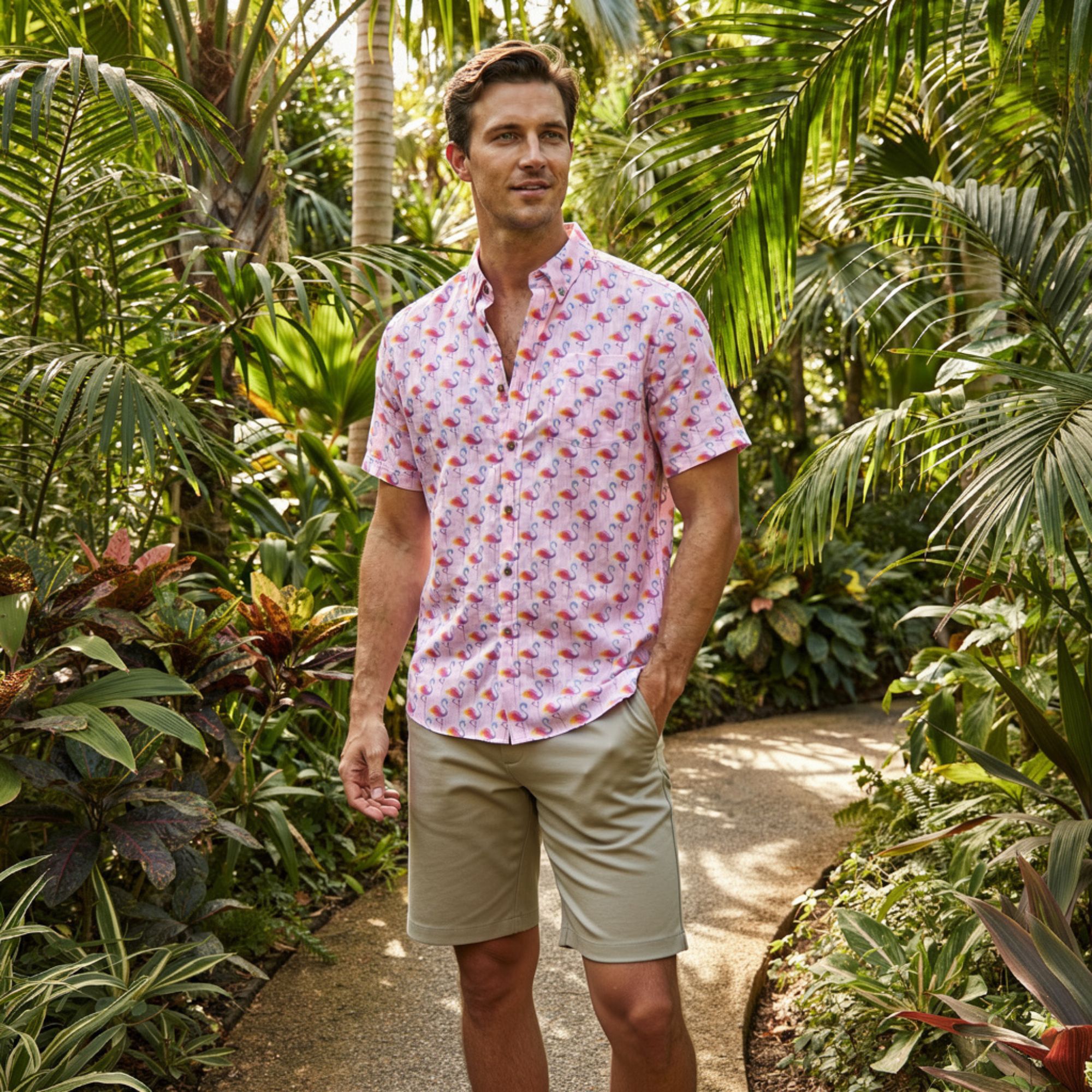 Pink Flamingo Button-Up Shirt