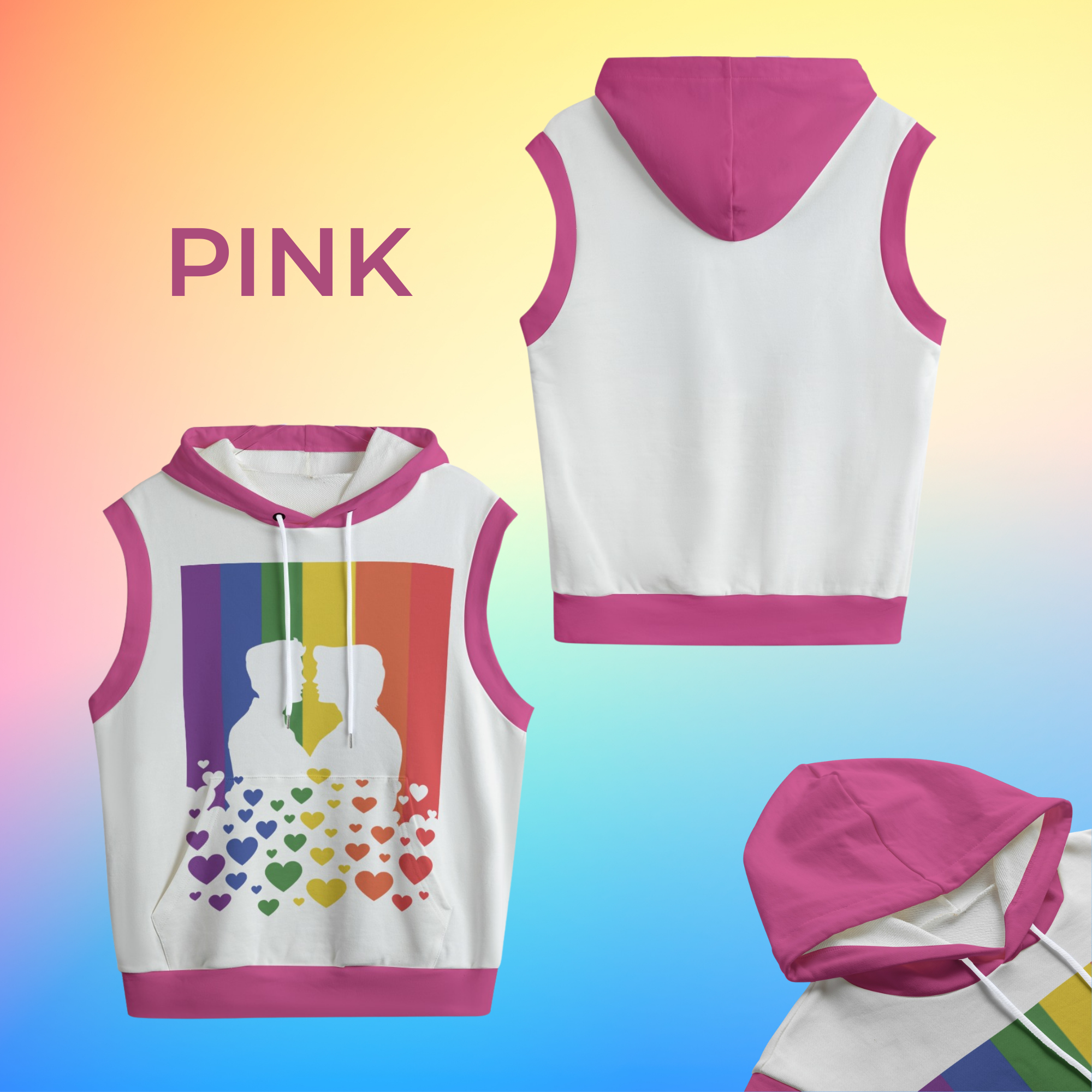 Gay Kiss, Pride Flag Sleeveless Hoodie