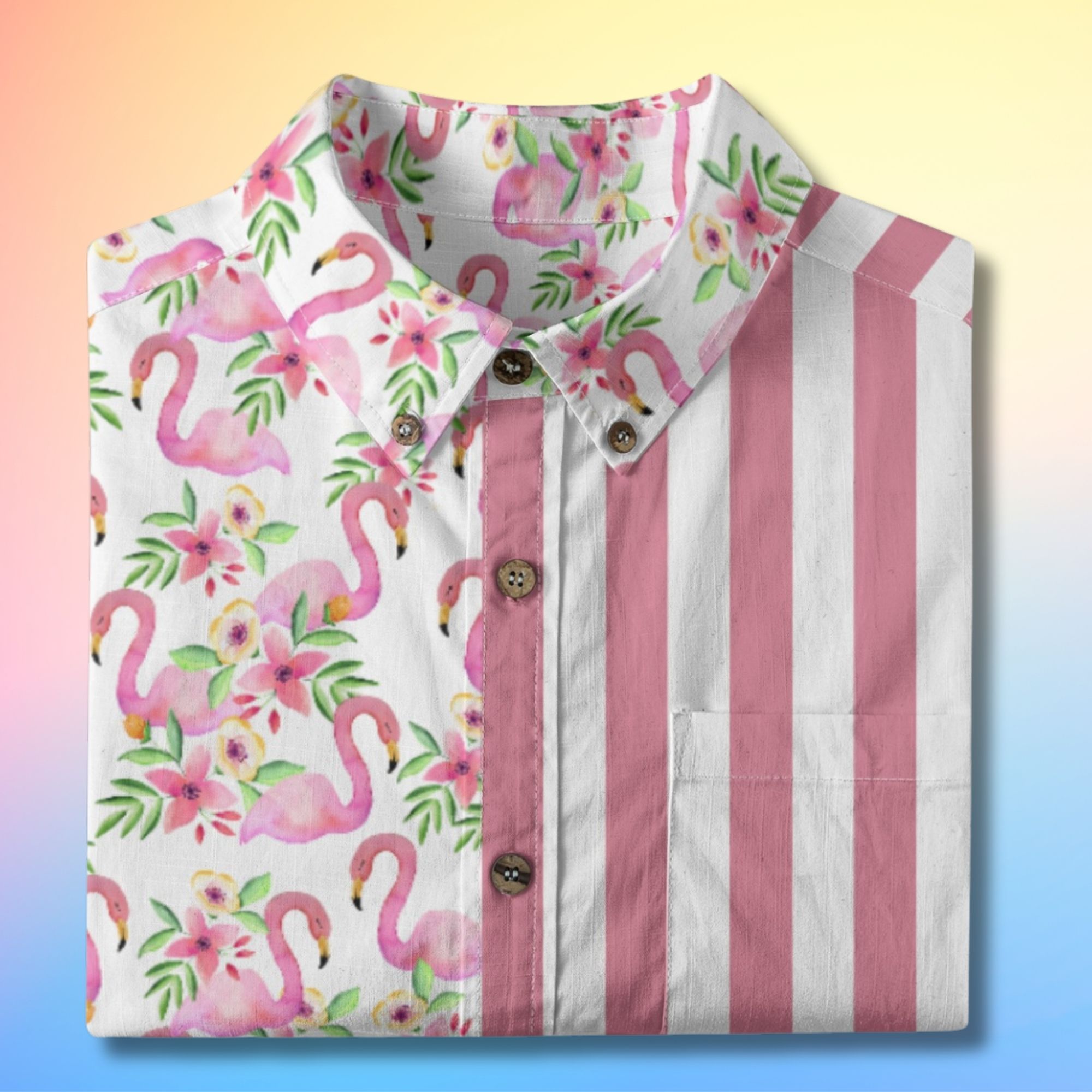 Flamingo Print Button Up Shirt