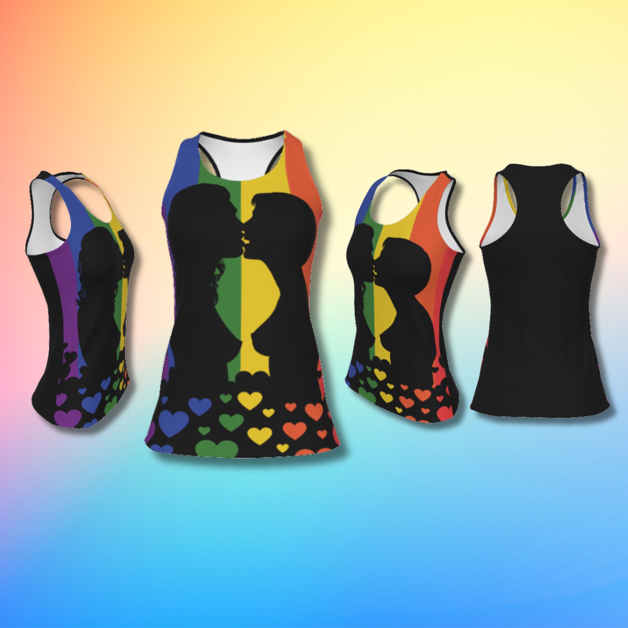 Lesbian Kiss Rainbow Pride Flag Racer Back Tank