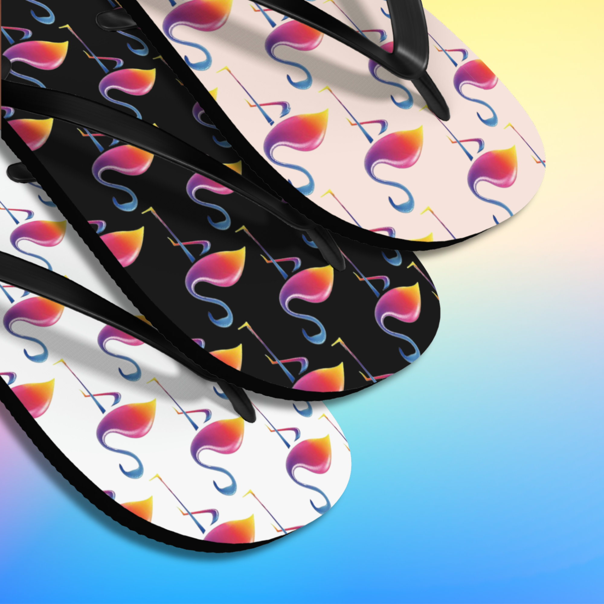 Fun Flip Flops, colourful thongs with flamingo pattern