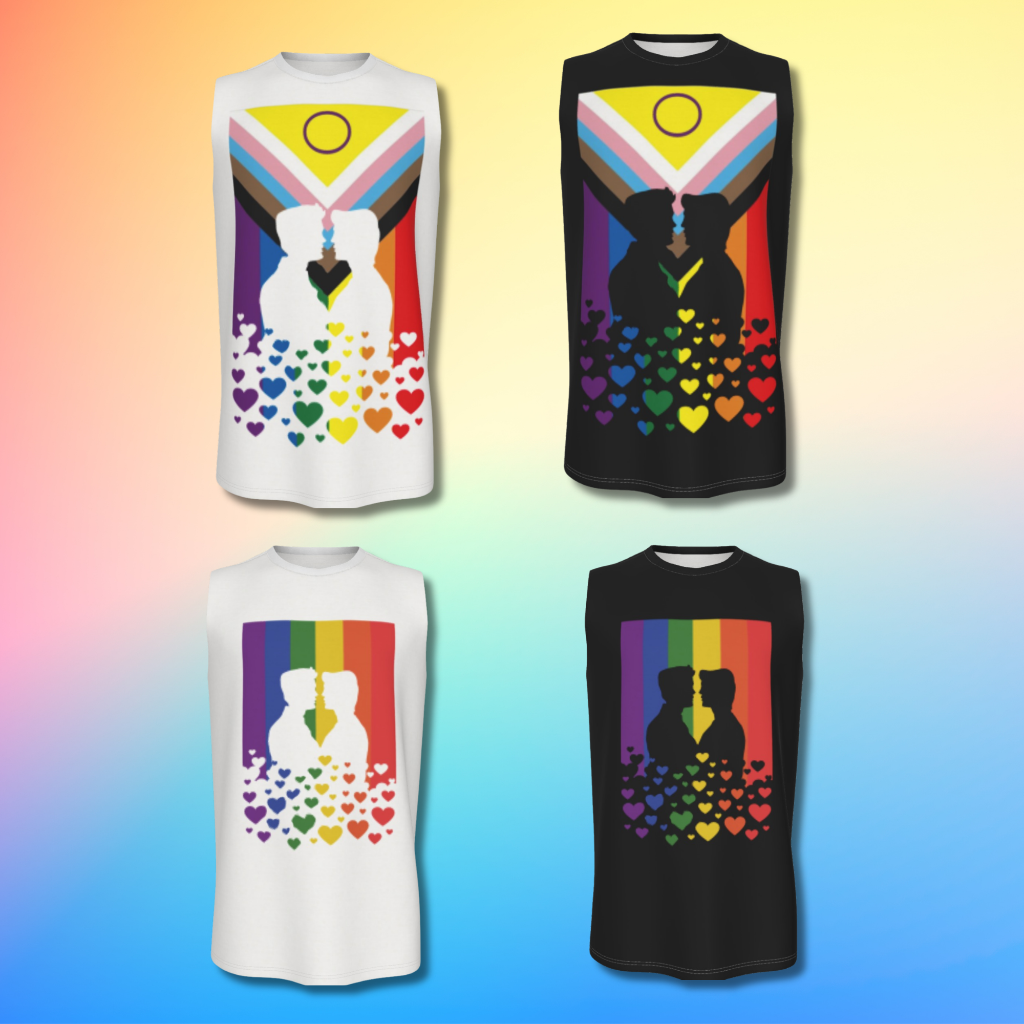 Rainbow Pride Flag Sleeveless Top with Gay Couple Kissing