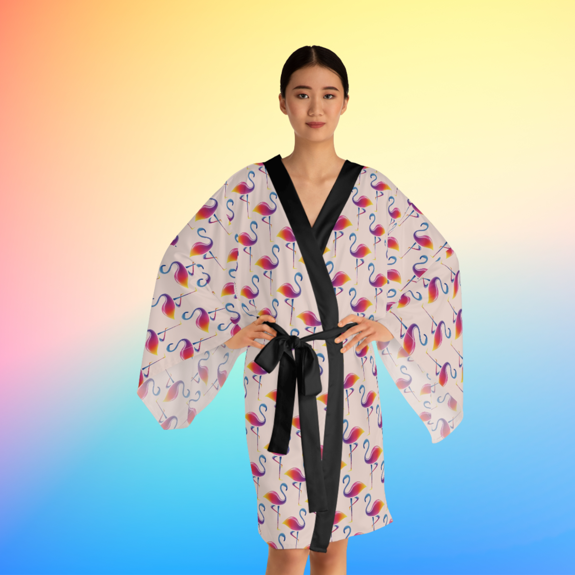 Flamingo print kimono