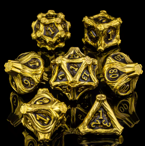 Set de dés JDR Métal Or Naturel & Obsidienne