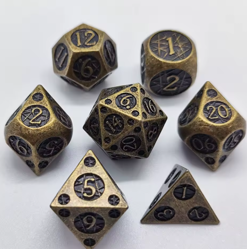 Set de dés JDR Métal Obsidienne Ancienne & Trésor Doré