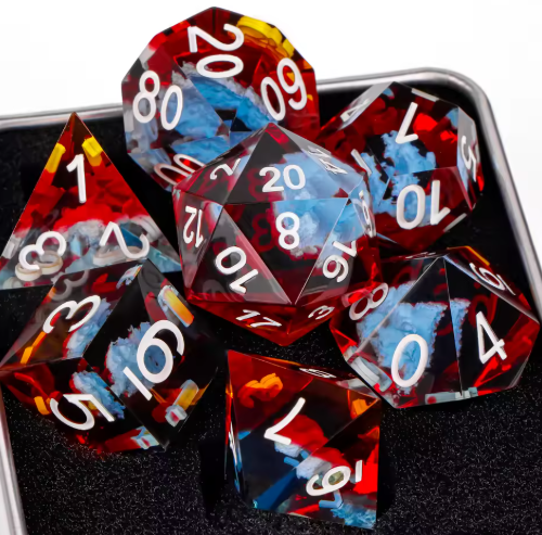 Set de dés JDR résine Nuages Rouge & Bleu Ink