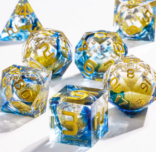 Set de dés JDR noyau liquide Galaxy Dorée & Cosmos Azur