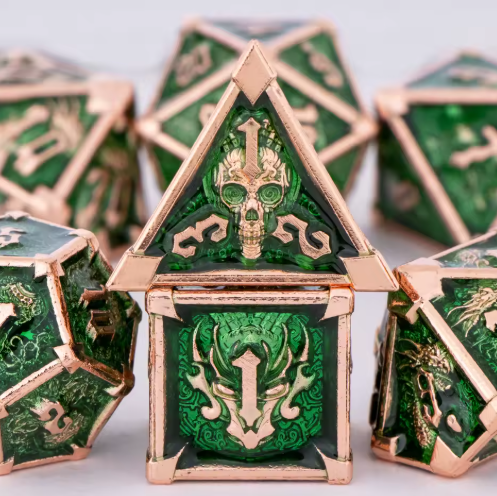 Set de dés JDR Métal Crâne Marécageux & Dragon Poison