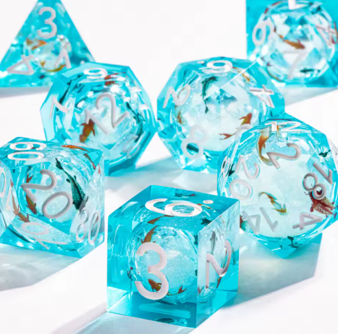 Set de dés JDR noyau liquide Galaxie Azur Cosmos & Éclats Irisés