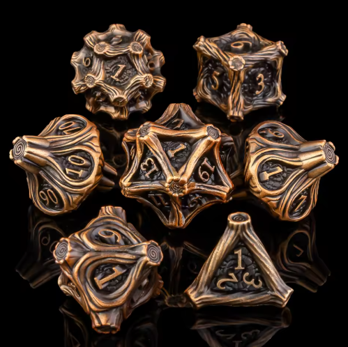 Set de dés JDR Métal Bois Cendré & Charbon