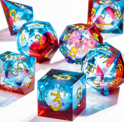 Set de dés JDR noyau liquide Multicolore Arc-en-Ciel & Paillettes Holo