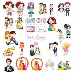Wedding Gift & Family Stickers Set – 96 Relative Name Labels with Animated Cut-Outs | Decorative Shagun Stickers for Saree Packing, Gift Hampers & Wedding Tray Decoration