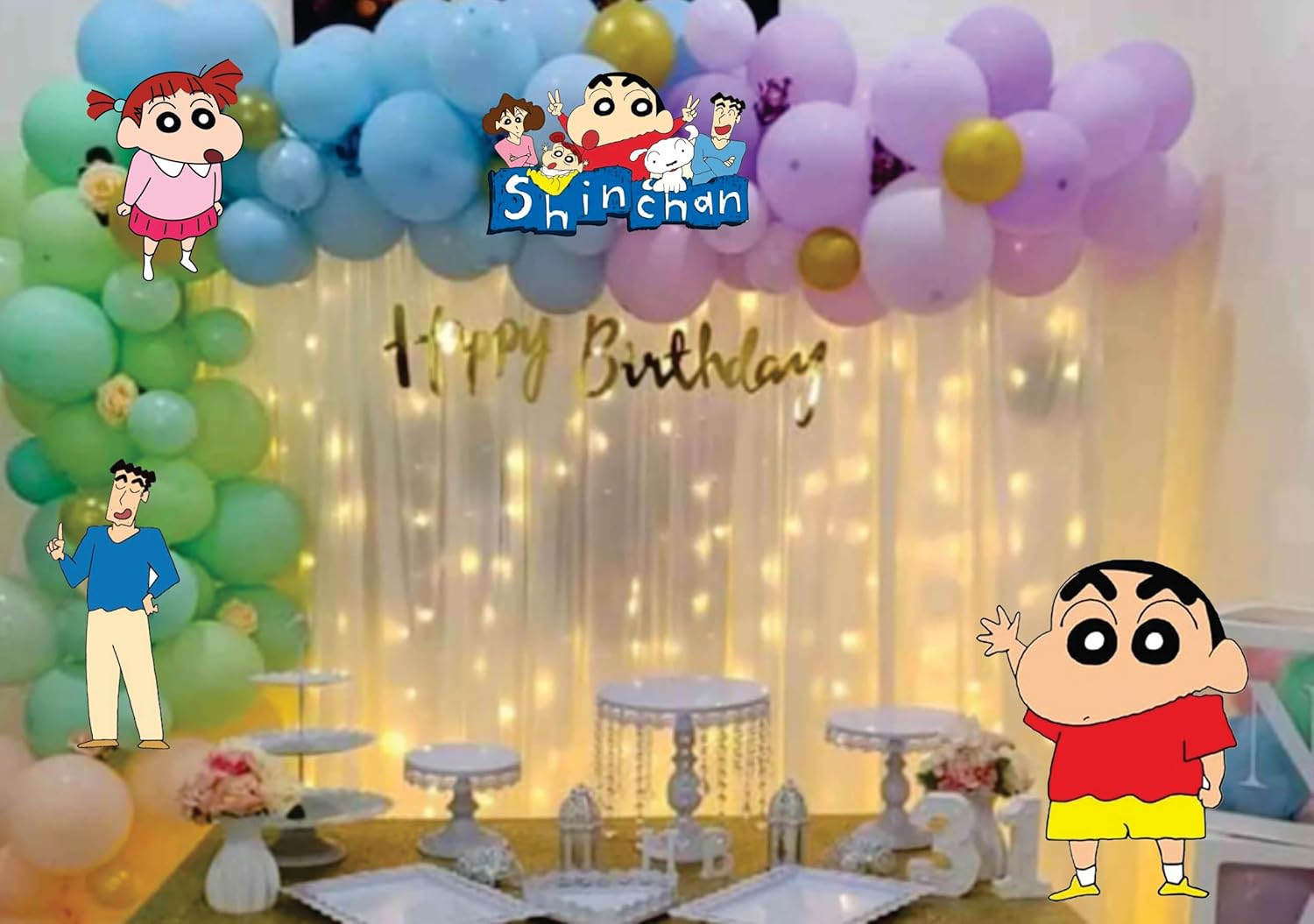 Shinchan Theme Birthday Party Decoration Cut-Outs Set, 6 Characters I Happy Birthday Party Decoration for Kid's