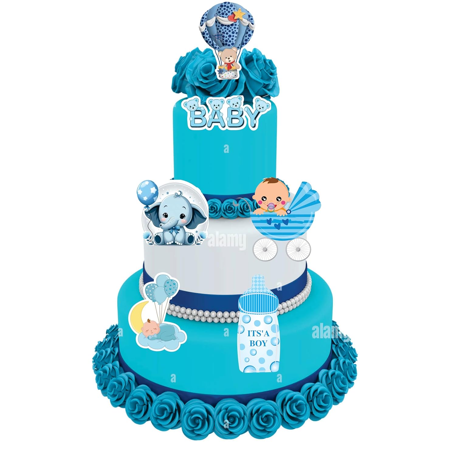 Baby Welcome Decoration Props, Decorative Paper Cutouts Featuring Boy Themed Designs Including Stars, Butterflies, Footprints in Blue Colour 14 pcs (Medium, Baby Shower)