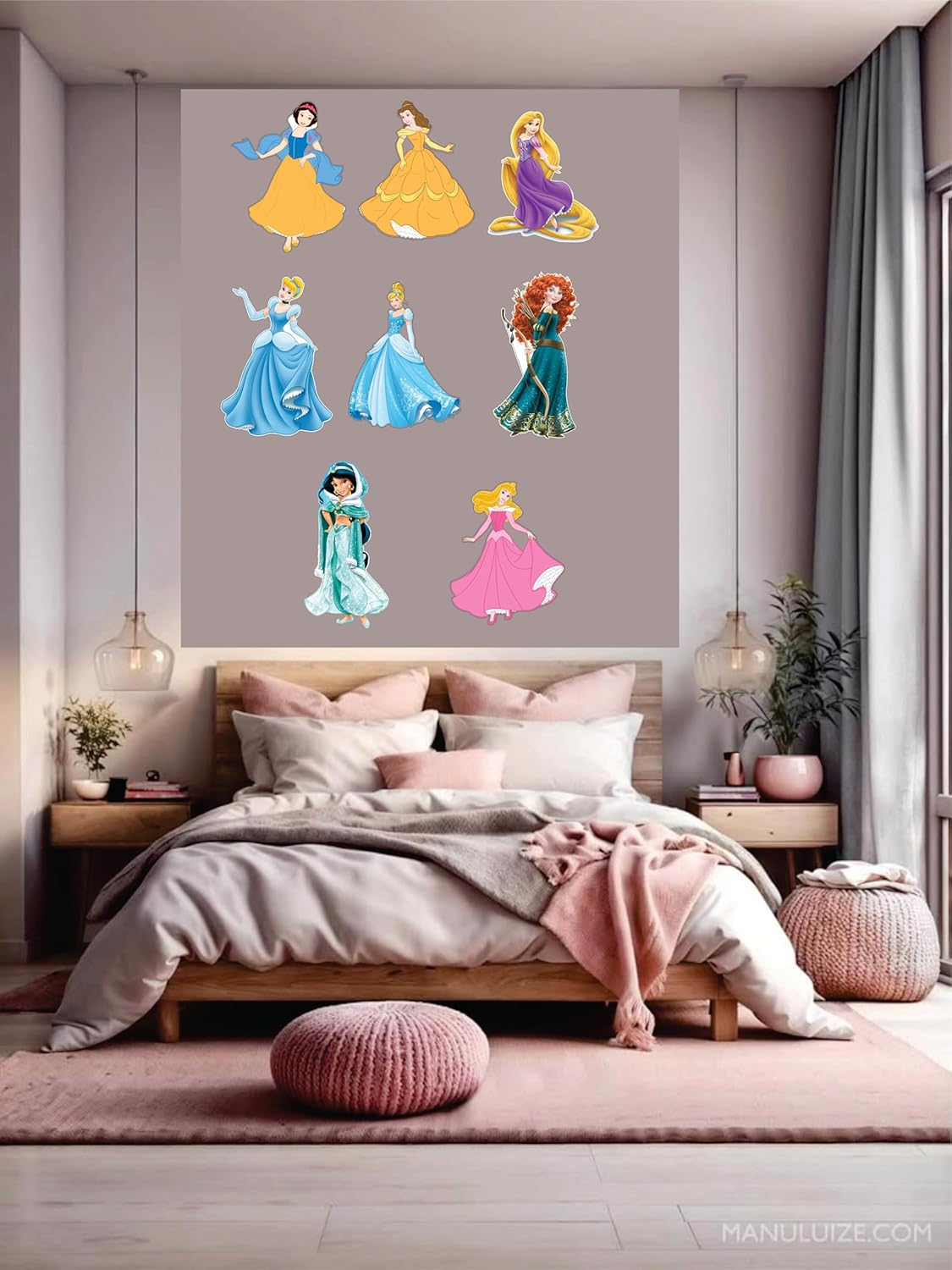 Princess Theme Paper Cut-Outs 13 Pcs Set for Party Decoration, Medium Size Wall Decals, Pink and Purple Butterflies