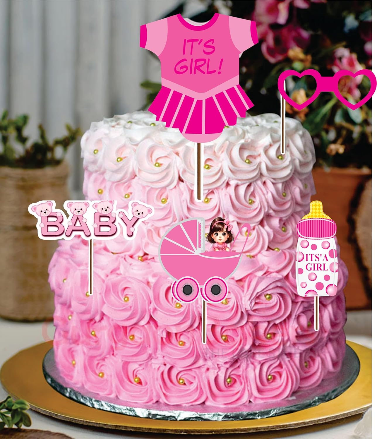  Creative Props Baby Shower Photo Props Set, Pink and Blue Boy & Girl Combo Theme, 23 Pieces with Sticks, Heart Frames and Baby Icons, 3.7 Inch x 4 Inch