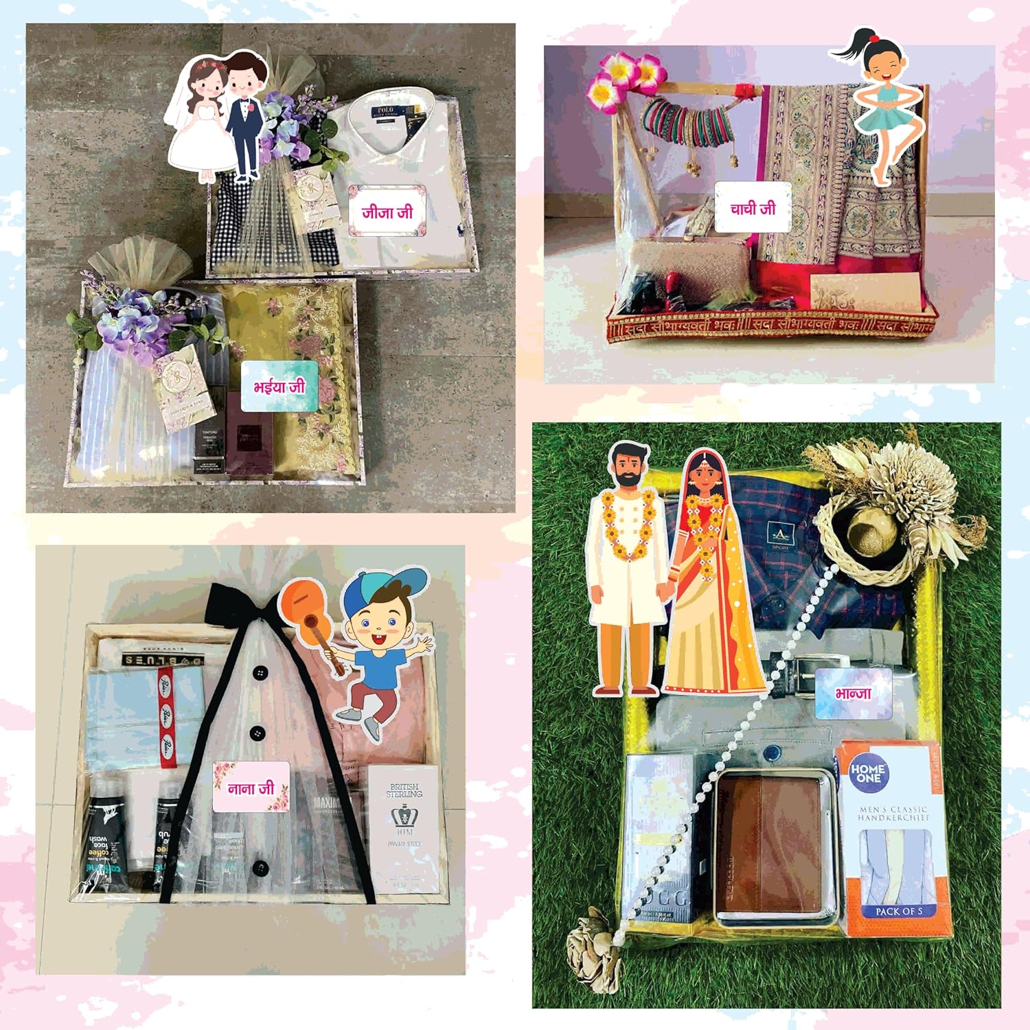 Wedding Gift & Family Stickers Set – 96 Relative Name Labels with Animated Cut-Outs | Decorative Shagun Stickers for Saree Packing, Gift Hampers & Wedding Tray Decoration
