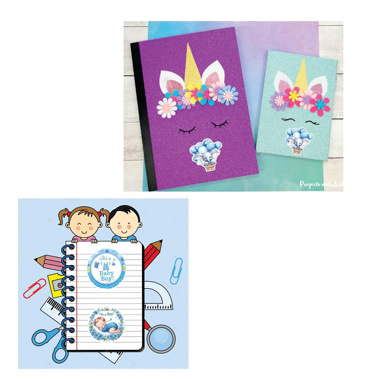 Baby Welcome Decoration Props, Decorative Paper Cutouts Featuring Boy Themed Designs Including Stars, Butterflies, Footprints in Blue Colour 14 pcs (Medium, Baby Shower)