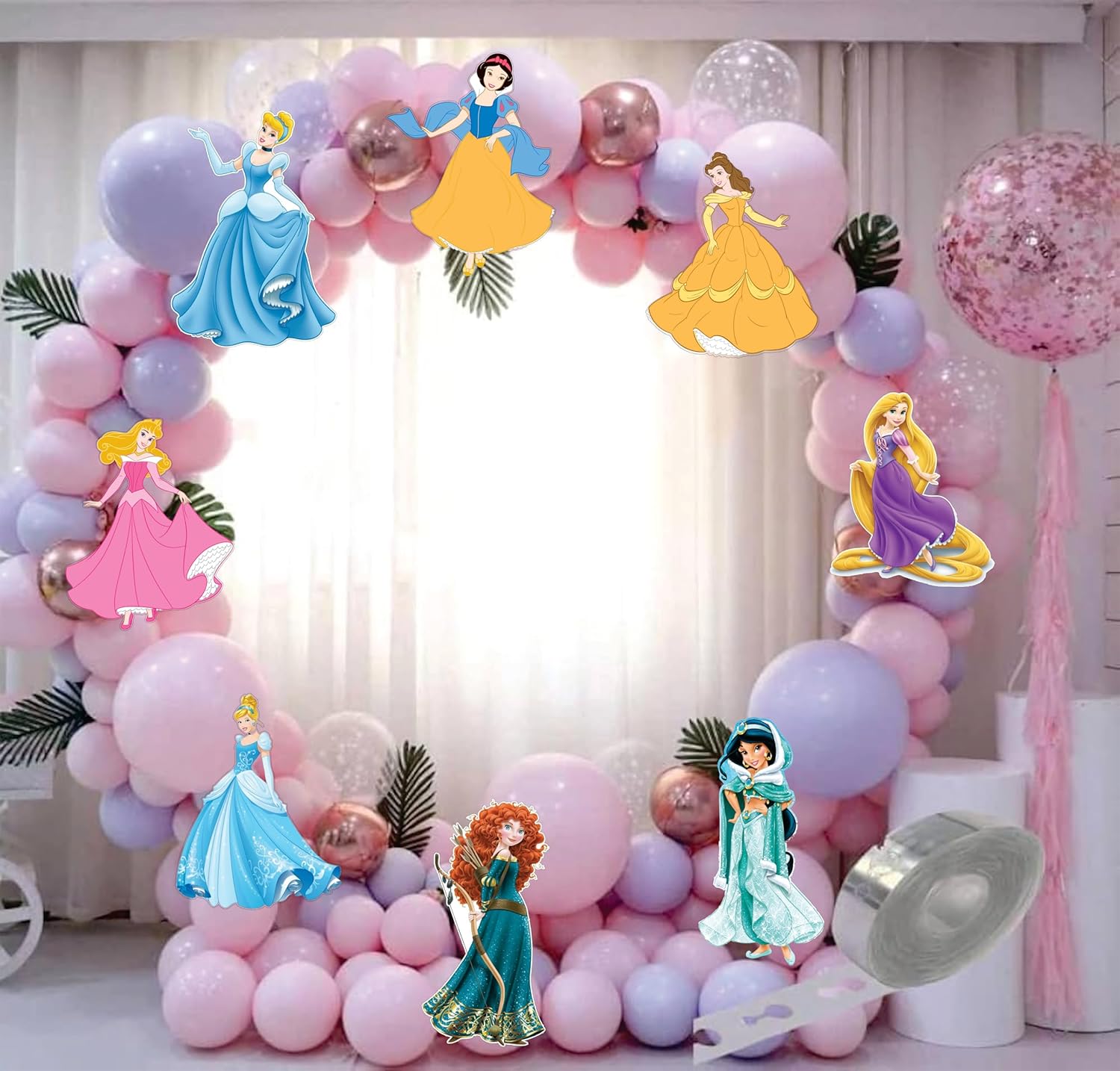 Princess Theme Paper Cut-Outs 13 Pcs Set for Party Decoration, Medium Size Wall Decals, Pink and Purple Butterflies