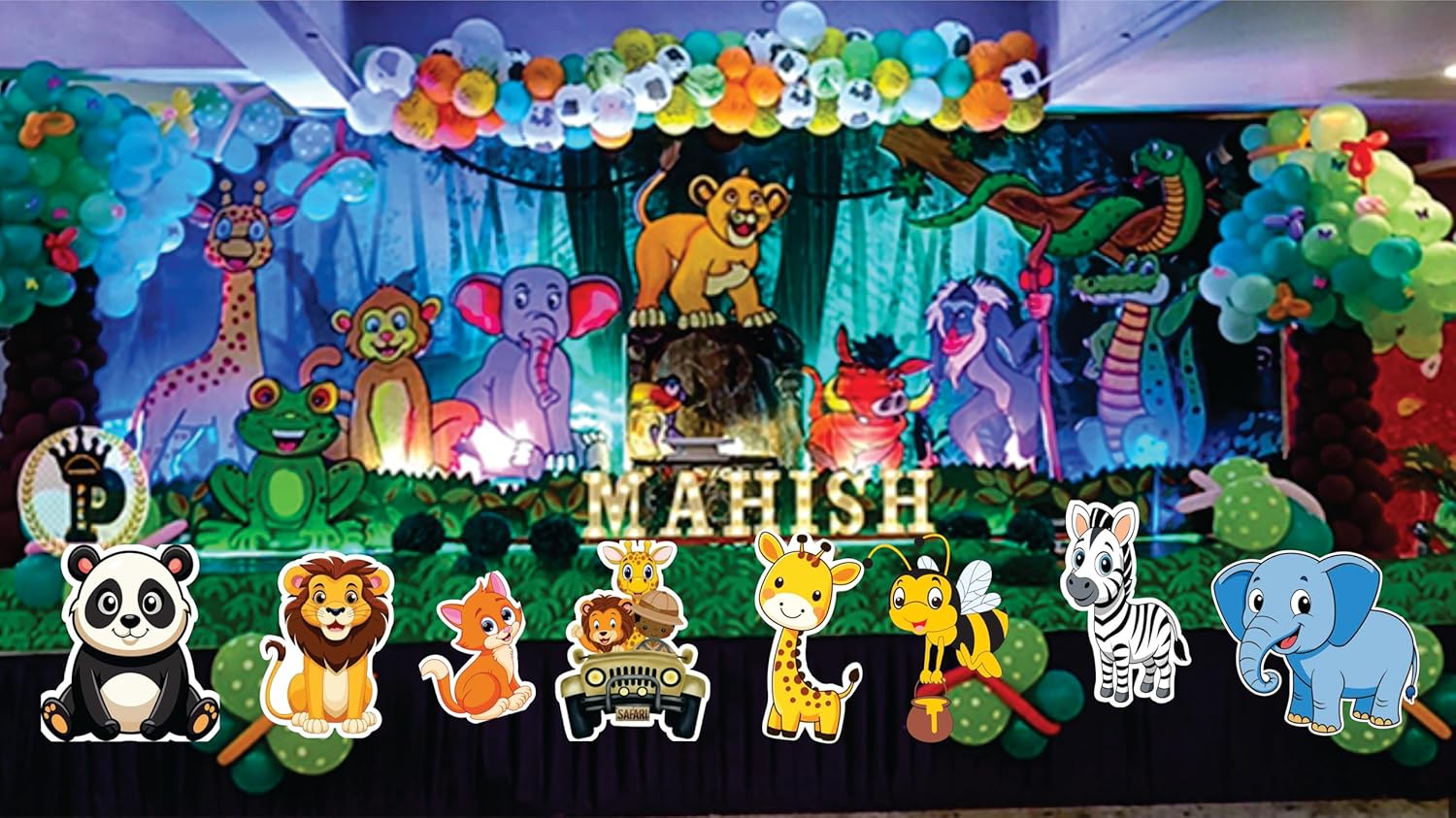 Safari Animal Wall Decals, Jungle Theme for Kids Room Decoration Set, 8 Pieces with Elephant, Lion, Giraffe, Panda, Fox, Bee, Zebra Medium Size 8 Pcs