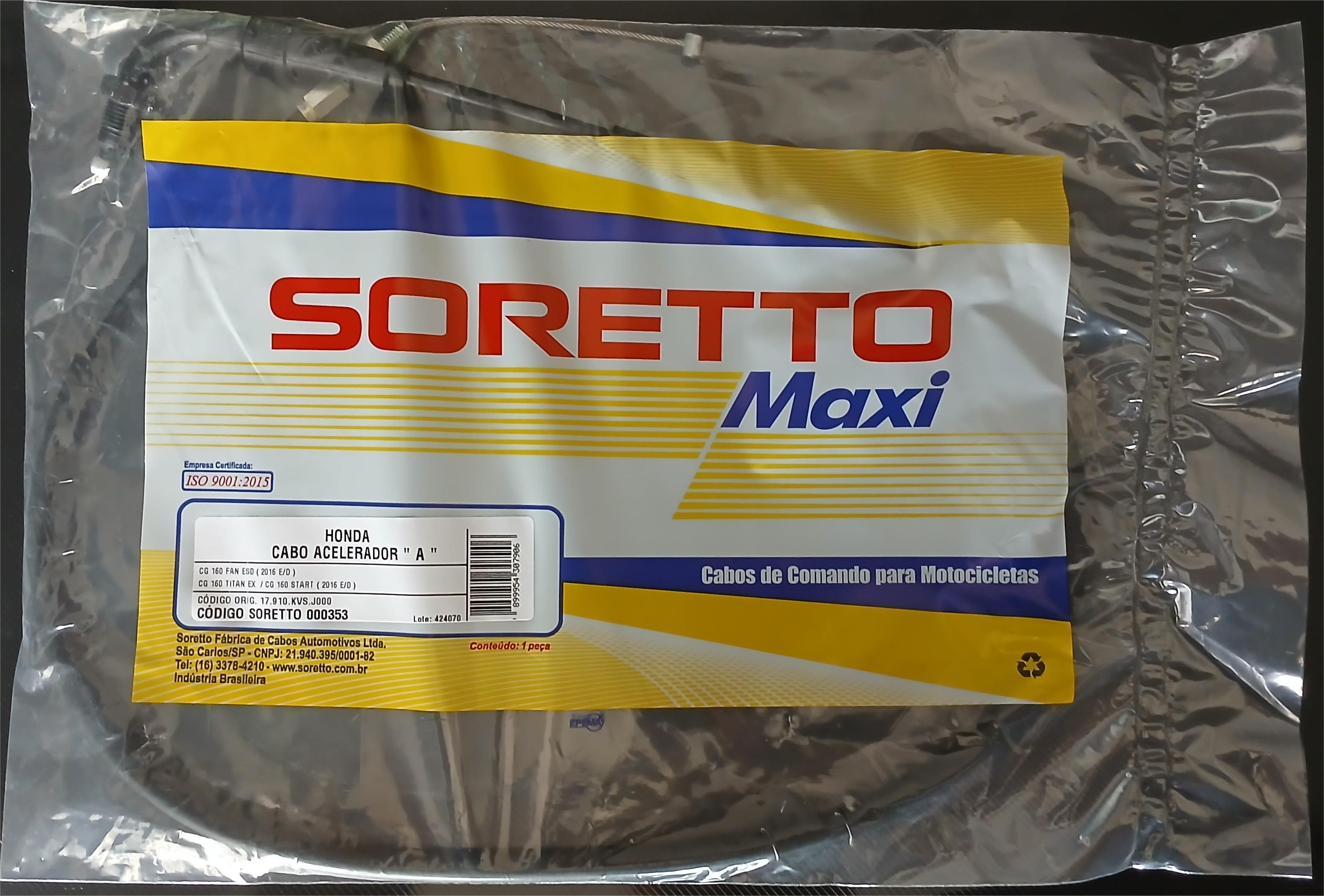 Cabo Acelerador Honda "A e B" CG 160 START ( 2016 E.D. )