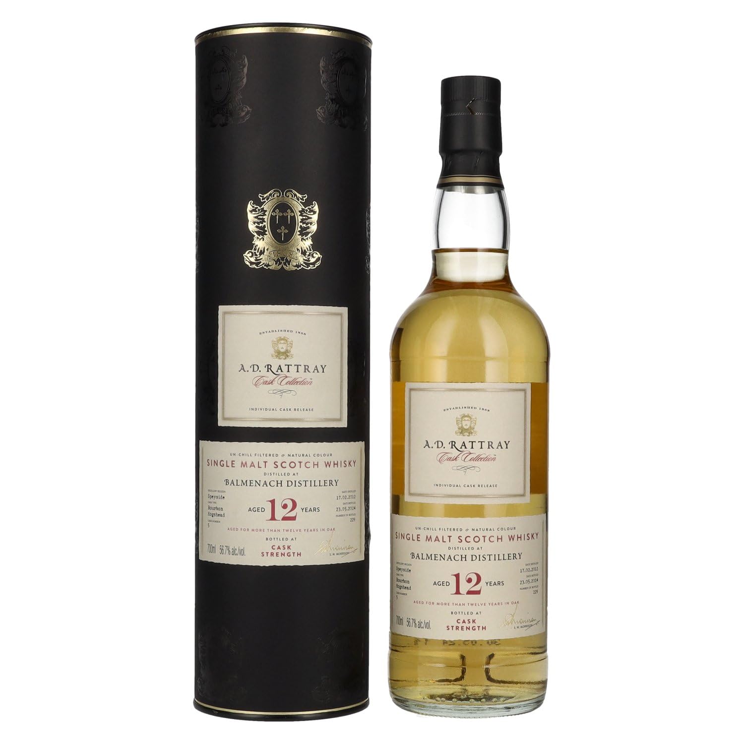 A.D. Rattray 12 Years Old BALMENACH Bourbon Hogshead Whisky 2012 56,7% Vol. 0,7l en boîte cadeau