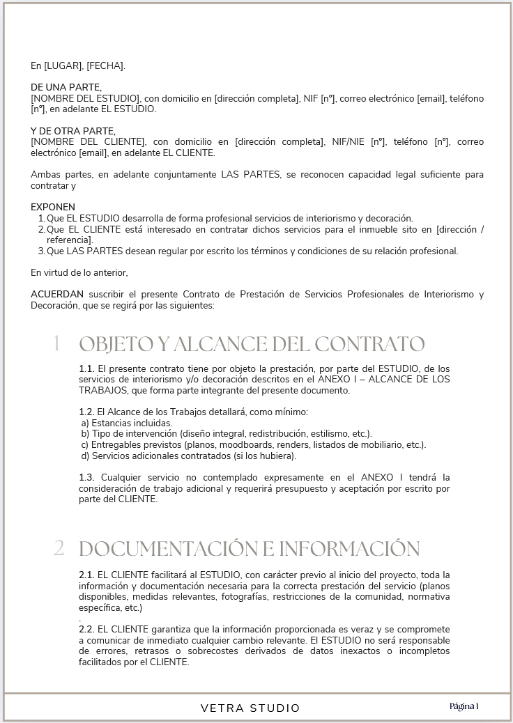 Contrato de Interiorismo · Plantilla Editable en Canva