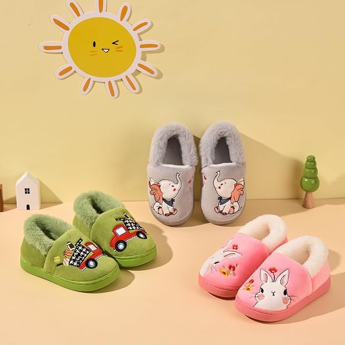 Ainikas Toddler Boys Girls Slippers Fluffy Little Kids House Slippers Warm Fur Cute Animal Home Slipper