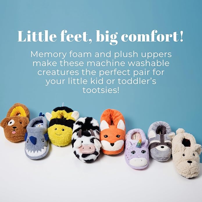 Dearfoams unisex-child Kids Toddlers Whimsical Animal Critter Washable Slipper
