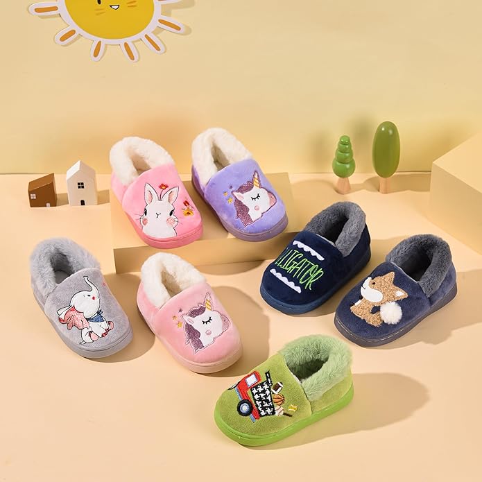 Ainikas Toddler Boys Girls Slippers Fluffy Little Kids House Slippers Warm Fur Cute Animal Home Slipper