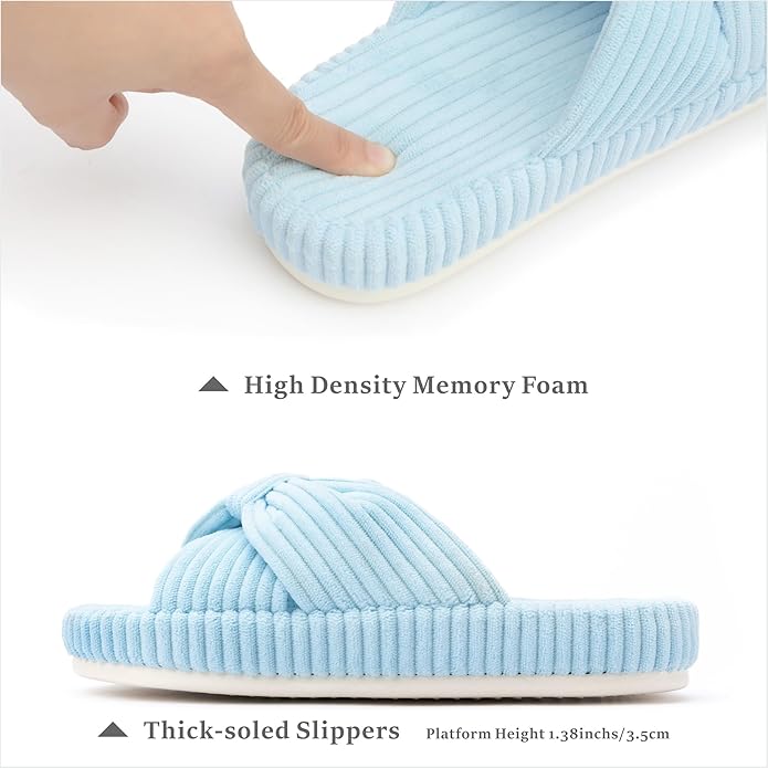 Chantomoo Slippers for Women Memory Foam House Bedroom Corduroy Bow Crossbands Slipper Shoes Comfy Trendy Gift Slippers