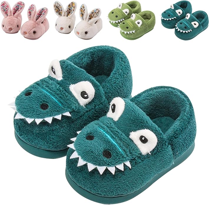 Kids Toddler Slippers Boys Girls Dinosaur Bunny House Shoes Non Slip Warm Soft Winter Fuzzy Indoor Slipper
