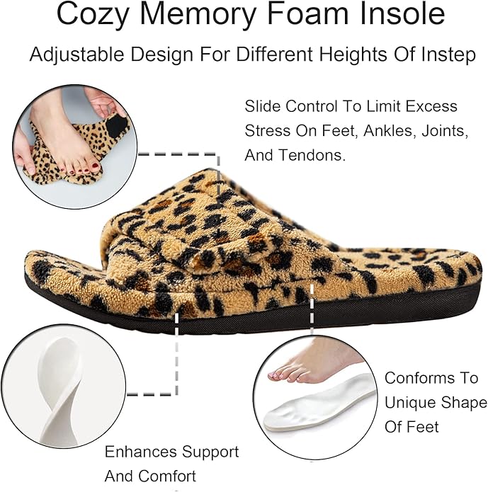 GRITHEIM Women's Orthotic Arch Support Slippers Fuzzy Adjustable Orthopedic Slippers for Plantar Fasciitis Furry Slide for Ladies