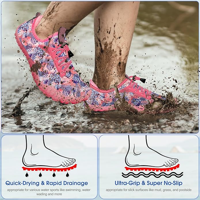 Built-in Heel Grips Water Shoes for Kids Girls Boys Hiking Wide Barefoot Swim Beach Pool Big Kid