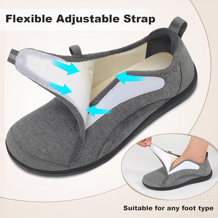 LeIsfIt Mens Slippers Wide House Shoes Adjustable Diabetic Slippers Warm Soft House Slipper for Swollen Edema Feet Indoor Outdoor Warm Shoes