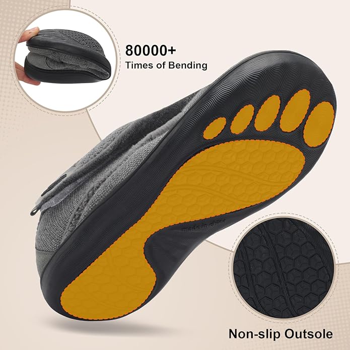 LeIsfIt Mens Slippers Wide House Shoes Adjustable Diabetic Slippers Warm Soft House Slipper for Swollen Edema Feet Indoor Outdoor Warm Shoes