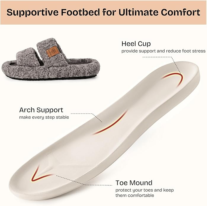 EverFoams Womens Fuzzy Open-toe Slippers Soft Comfy Memory Foam Indoor House Shoes