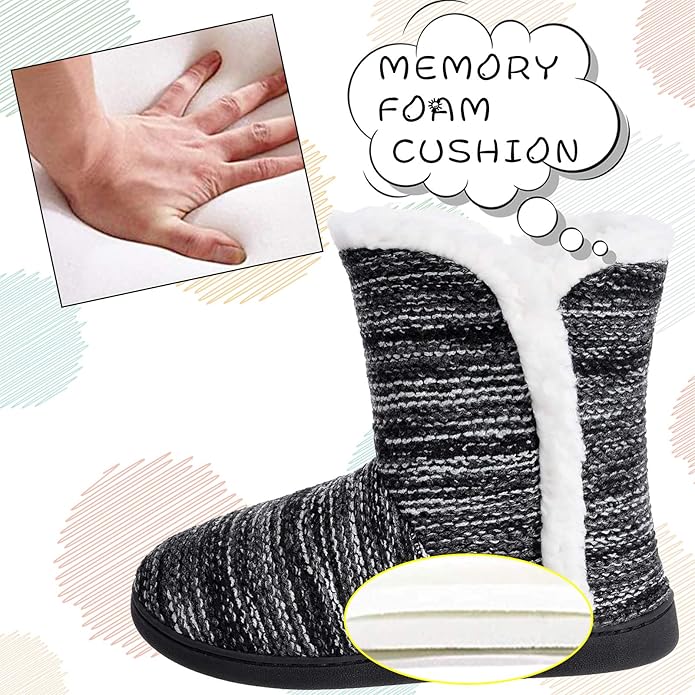 MIXIN Women Comfort Warm Fluffy Faux Fur Slipper Boots Soft Memory Foam Ankle Booties House Pull on Shoes Anti-Slip Sole Indoor Outdoor