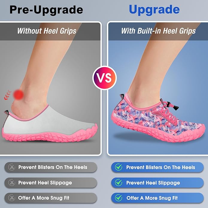 Built-in Heel Grips Water Shoes for Kids Girls Boys Hiking Wide Barefoot Swim Beach Pool Big Kid