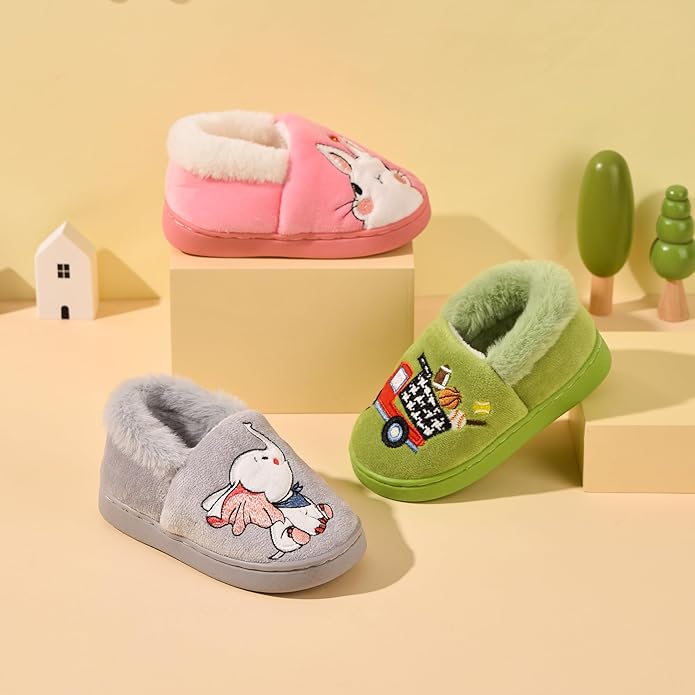 Ainikas Toddler Boys Girls Slippers Fluffy Little Kids House Slippers Warm Fur Cute Animal Home Slipper