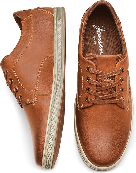 Jousen Men's Fashion Sneakers Leather Retro Casual Shoes for Men Breathable Dress Mens Sneakers
