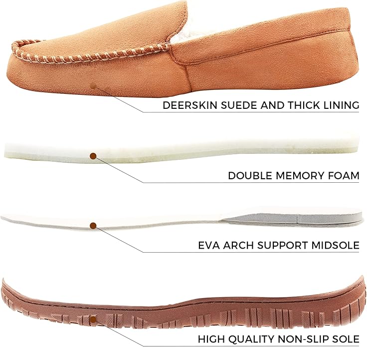 Lulex Moccasins for Men House Slippers Indoor Outdoor Plush Mens Bedroom Shoes with Hard Sole