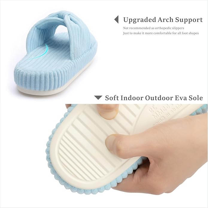Chantomoo Slippers for Women Memory Foam House Bedroom Corduroy Bow Crossbands Slipper Shoes Comfy Trendy Gift Slippers