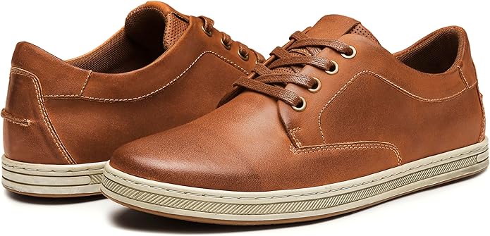 Jousen Men's Fashion Sneakers Leather Retro Casual Shoes for Men Breathable Dress Mens Sneakers
